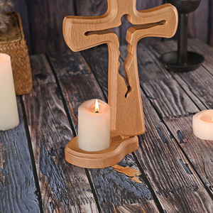 เชิงเทียนไม้รูปพระเยซูแบบมินิมอลลิสต์เชิงเทียนคริสเตียนเฟสเดสก์ทอปประดับไม้ทางศาสนา - Product Image 6
