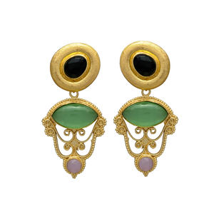New Arrival Gold Tone Designer Drop Earrings With Black Onyx Gemstone Brass Earrings - Product Image 1