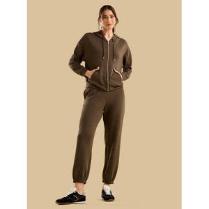 Sudadera con capucha de jersey para mujer, con cremallera completa, suave, transpirable, de manga larga, casual, lisa, personalizada OEM - Product Image 4