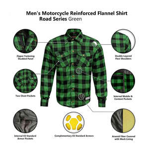 Mens Womens Custom Casual Biker Safety <b>Shirt</b> Green Black Streetwear <b>Motorcycle</b> 500g Cotton Protective Jacket Plus Size - Product Image 5
