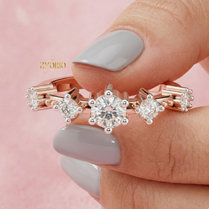 Anillo de Diamantes de Laboratorio de Oro de 10K con Cinco Piedras, Anillo de Boda Redondo Baguette para Mujer - Product Image 2