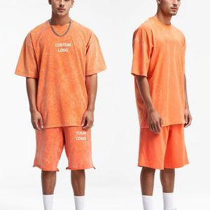 Vintage Fitness Gym Shorts Ensemble Acide Lavage Soleil Fané Joggers Respirant Casual Hommes D'été Streetwear Chemise Solide En Gros - Product Image 3