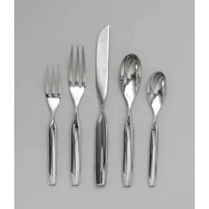 Ensemble de couverts en acier inoxydable au design en bambou avec finition polie miroir, parfait pour les mariages modernes et les repas élégants - Product Image 6