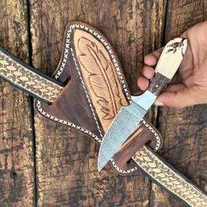 Cuchillo de Caza de Acero de Damasco de Alta Gama, Venta al por Mayor, con Mango de Madera, Forjado a Mano, Personalizado con Funda de Cuero - Product Image 2