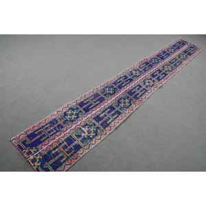 Alfombra Turca de 1.5x10.1 pies, Alfombra Vintage, Alfombra de Lana Azul Ombré - Product Image 3