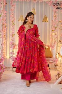 Magnifique robe Anarkali indienne et pakistanaise en tissu de soie Tabby, imprimé numérique fantaisie, pour mariage, décontractée, traditionnelle, vêtements pour femmes - Product Image 3