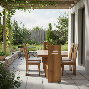 Ensemble de salle à manger moderne minimaliste en bois de suar massif avec 6 chaises à blocs, finition naturelle, table à manger pour appartement et restaurant - Product Image 5