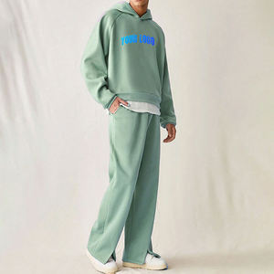 Survêtements d'hiver pour hommes de haute qualité OEM, logo personnalisé imprimé, 100% coton, couleur unie, streetwear, pull régulier, 2 pièces - Product Image 4