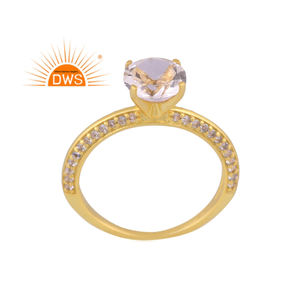 แหวนควอตซ์คริสตัลธรรมชาติเงินสเตอร์ลิงและพลอยโทแพซสีขาวผู้ผลิตเครื่องประดับวางซ้อนกันได้ - Product Image 1