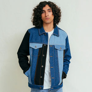 2025 Wholesale Fashionable Customized Lightweight Denim <b>Jeans</b> Jacket High Quality <b>Men's</b> Color Block Jacket <b>cheap</b> price OEM - Product Image 4