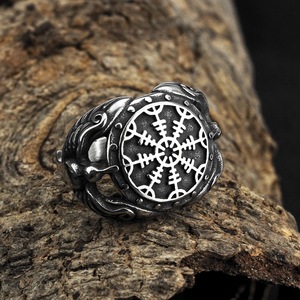 yunnique Men's Retro Viking Raven Compass <b>Ring</b> Dominating <b>Titanium</b> Steel Stainless Steel Fine Jewelry <b>Ring</b> - Product Image 1