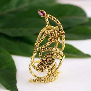 New selling Boho Flower Armor <b>Ring</b> Gemstone Brass <b>Rings</b> Women 18k Gold Plated Floral Swirl <b>Statement</b> Jewelry Wholesale/OEM/ODM - Product Image 1
