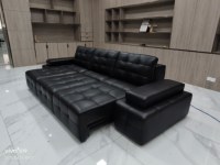 Modernes Italienisches Luxus-Sofa-Set aus Echtem Schwarzem Leder, Modulares Getuftetes Ecksofa mit Schaumstoffgefüllten Sitzen für Apartments