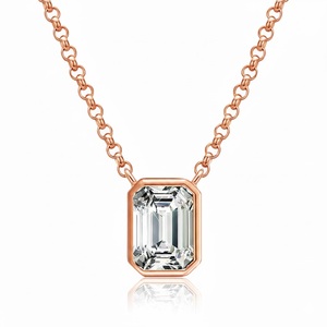Collier pendentif solitaire en moissanite taille émeraude personnalisé pour femmes, tendance, argent 925, bijoux pour anniversaire de mariage - Product Image 3