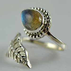 Handmade 925 Sterling Silver Leaf Ring Labradorite Pear Cut Boho November Birthstone Jewelry Perfect Gift for Her-Certified IGI - Product Image 6