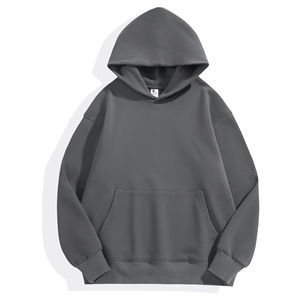 Sudadera con capucha gruesa térmica de invierno de 500g +, patrón de logotipo bordado de Color sólido, sudadera holgada de gran tamaño con estampado en blanco de peso pesado - Product Image 4