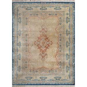 Alfombra de Seda Azul Gulmarg Anudada a Mano Pae-5305 con Patrón de Medallón para Uso Doméstico - Product Image 1