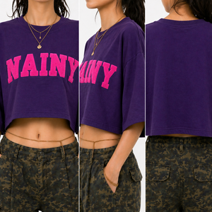 Camiseta Corta Oversize para Mujer con Bordado Chenille, Ajuste Holgado, Algodón, Estilo Urbano, Moda de Verano - Product Image 2