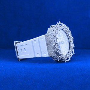 Stylish Hip Hop White Digital <b>Watch</b> Iced Rose Gold Thorn Bezel Miyota Sapphire Crystal Dial Sparkling Stones for Bold Modern - Product Image 2