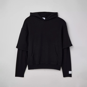 Sudadera con capucha de gran tamaño con hombros caídos para mujer, jersey liso de algodón 100%, sudadera para mujer, ropa de calle de manga en capas, estampado de logotipo personalizado - Product Image 3