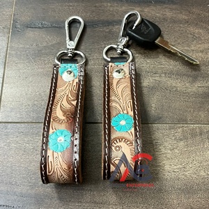 New Factory Direct Wholesale Floral Tooled Cow Leather Premium Handmade Keyrings Unisex Stylish Wristlet Souvenir Bag <b>Charms</b> - Product Image 1