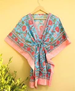 100% Soft Cotton Floral Hand Block Printed Nightwear Beachwear Casualwear Abaya Wedding <b>Women</b> <b>Kaftan</b> <b>Dress</b> Sanganeri Fabric - Product Image 1
