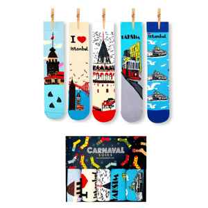 5-Pack Breathable <b>Soft</b> Istanbul Theme Design <b>Socks</b> Colorful Acrylic Knitted Crew Knee Length Casual Style for Daily Use Winter - Product Image 1