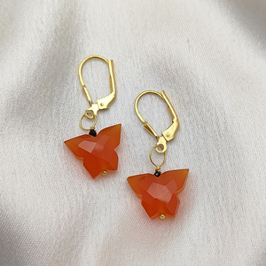 Natural Carnelian Gemstone Butterfly Carved <b>Earrings</b> Sterling <b>Silver</b> Lever Back <b>Dangle</b> <b>Earrings</b> for Women Handmade Jewelry Gifts - Product Image 2