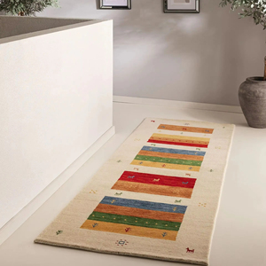 Tapis en laine Jamal personnalisé grande taille 80x250 cm multicolore/beige conception de nid pour salle à manger hall/entrée style moderne - Product Image 1