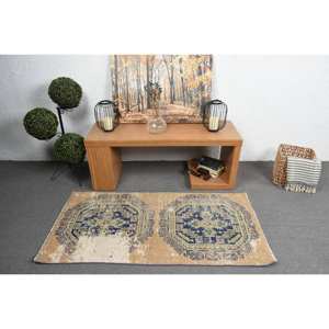 พรมขนสัตว์สีเบจสีฟ้าคลาสสิกขนาด2.6x5.1ฟุตงานเย็บปะแบบตุรกีทำด้วยมือสำหรับห้องนั่งเล่นห้องนอนห้องโถงสี่เหลี่ยมผืนผ้าน้ำยาง - Product Image 3