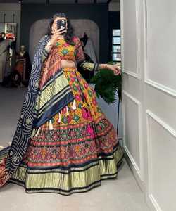 Designer Indian Traditional Wedding Lehenga Choli for Women Elegant Evening Party Wear in Rich Silk Cotton <b>Fabric</b> Embroidery - Product Image 1