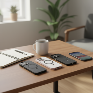 Magnetic <b>Ring</b> Genuine Leather Case with Phone Grip for 13/14 <b>Plain</b> Design Drop Protection - Product Image 2