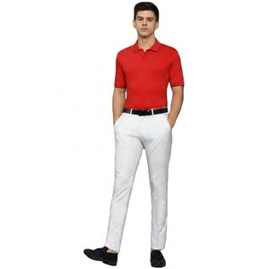 Chemise Homme Manches Courtes Corail 100% Coton Tricoté Couleur Unie Décontractée Respirante Anti-Plis Brodé Coupe Classique Blanc - Product Image 2