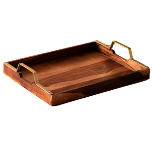 Bandeja de Servir Grande de Madera Natural con Asas Metálicas Resistentes, Plato de Servir Rústico para Cocina, para Fiestas de Hotel y Organización de Mesa - Product Image 1