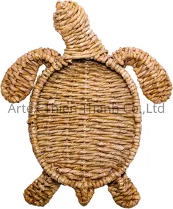 Bandeja de mimbre tejida redonda, cesta decorativa de tortuga marina para mesa de centro, cocina otomana y baño