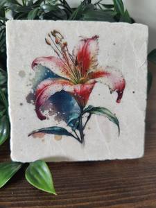 Sous-verres en marbre floral Lily, sous-verres rustiques en pierre, décoration de jardin - Product Image 4