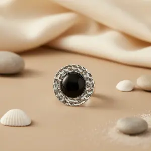 "<b>Gold</b>-Plated <b>Vintage</b> Christian <b>Ring</b> with Black Gemstone for Women-Trendy & Hiphop Style" - Product Image 2