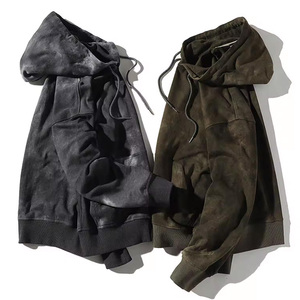 Nouveau sweat à capuche tendance en molleton coton/polyester uni délavé à l'acide, imprimé 3D en relief, respirant, pour homme, avec cordon de serrage long au col - Product Image 6