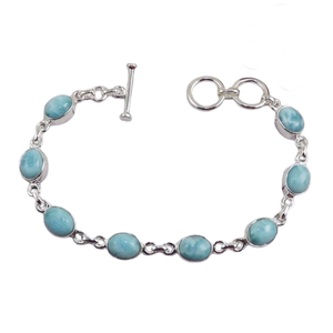 Larimar Gemstone Engagement Gift <b>Solid</b> 925 Sterling <b>Silver</b> Handmade Tennis <b>Bracelet</b> Jewelry for Party Occasions - Product Image 1