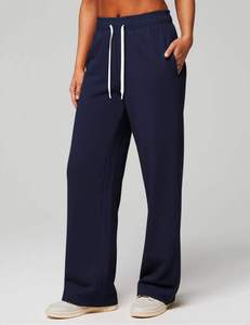 Pantalón recto de cintura alta para mujer, ropa informal estilo Hip Hop de algodón transpirable, patrón sólido con cierre de cintura elástica, nuevo diseño - Product Image 3