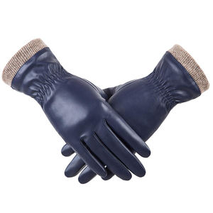 Gants d'hiver en cuir de mouton véritable pour femmes laine chaude thermique écran tactile compatible sport moto-noir direct - Product Image 2