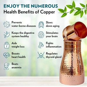 High Quality Pure Copper <b>Water</b> <b>Bottle</b> Minimalist Style Hammered Finish with Yoga Ayurveda Health Benefits - Product Image 2