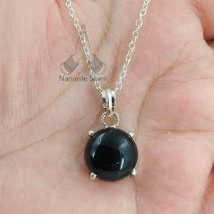 Collier pendentif en argent sterling 925 fait main, pierre précieuse onyx noir naturel, style bohème, forme de boule, cadeau d'anniversaire pour elle - Product Image 1