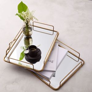 Luxury Gold <b>Mirrored</b> Glass Vanity Tray Decorative Jewelry Organizer Cosmetic Perfume Storage Plate for Dresser Wedding Decor - Product Image 4
