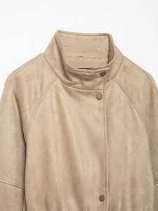 Veste en daim mi-longue à col haut ample et simple, style tendance pour femmes, nouvelle collection hiver 2025, manteau printemps/automne - Product Image 2