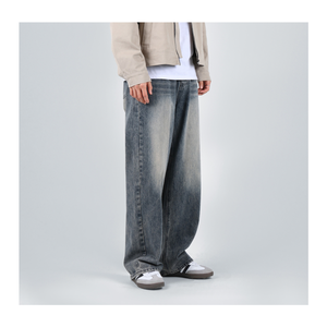 กางเกงยีนส์ผู้ชายวินเทจซักกว้างกางเกงยีนส์ทรงหลวมใส่ได้ทั้งชายและหญิงกางเกงสตรีทแวร์ผ้าคอตตอนนุ่มสบายแบบลำลอง3สี - Product Image 5