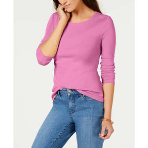 Maglia a maniche lunghe in cotone Pima da donna Charter Club, taglia Large, colore rosa - Product Image 1