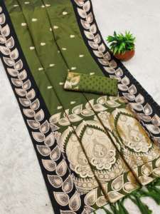 Saree en soie Banarasi fait à la main avec Zari et Meenakari Belle Pallu avec bordure et glands Parfait pour les occasions spéciales - Product Image 4