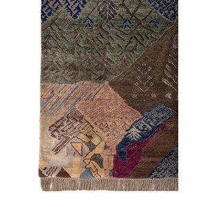 Tapis Manchaha bleu noué à la main en laine et soie de bambou, épaisseur 10 mm, motif abstrait, rectangulaire, design pour couloir, pour sol de maison - Les-2816 - Product Image 4