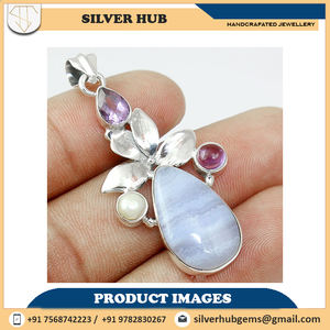 Pendentif en argent Sterling 925 bleu dentelle Agate fait à la main à vendre au meilleur prix - Product Image 4